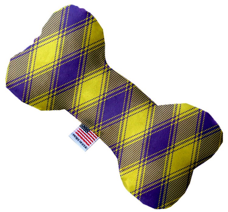 Purple and Yellow Plaid 10 inch Stuffing Free Bone Dog Toy